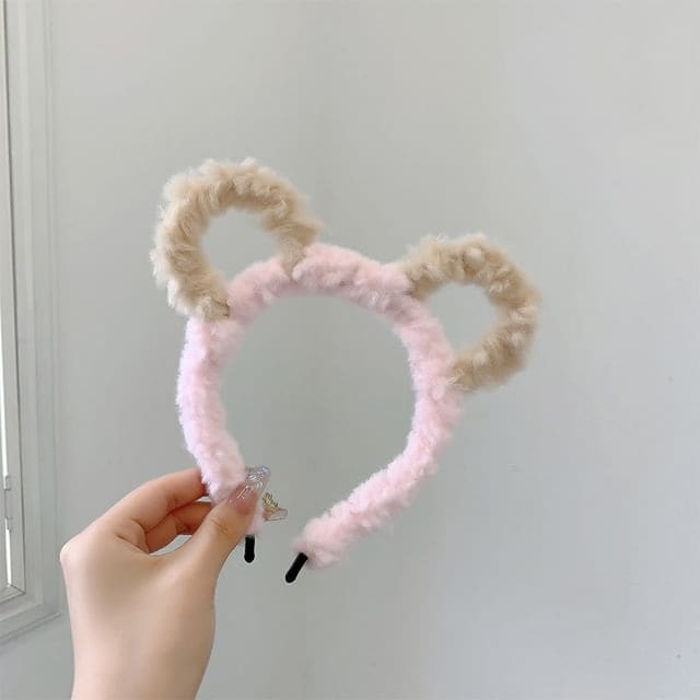 Ear Fleece Headband - KM0358 - Khaki Round Ears - Pink