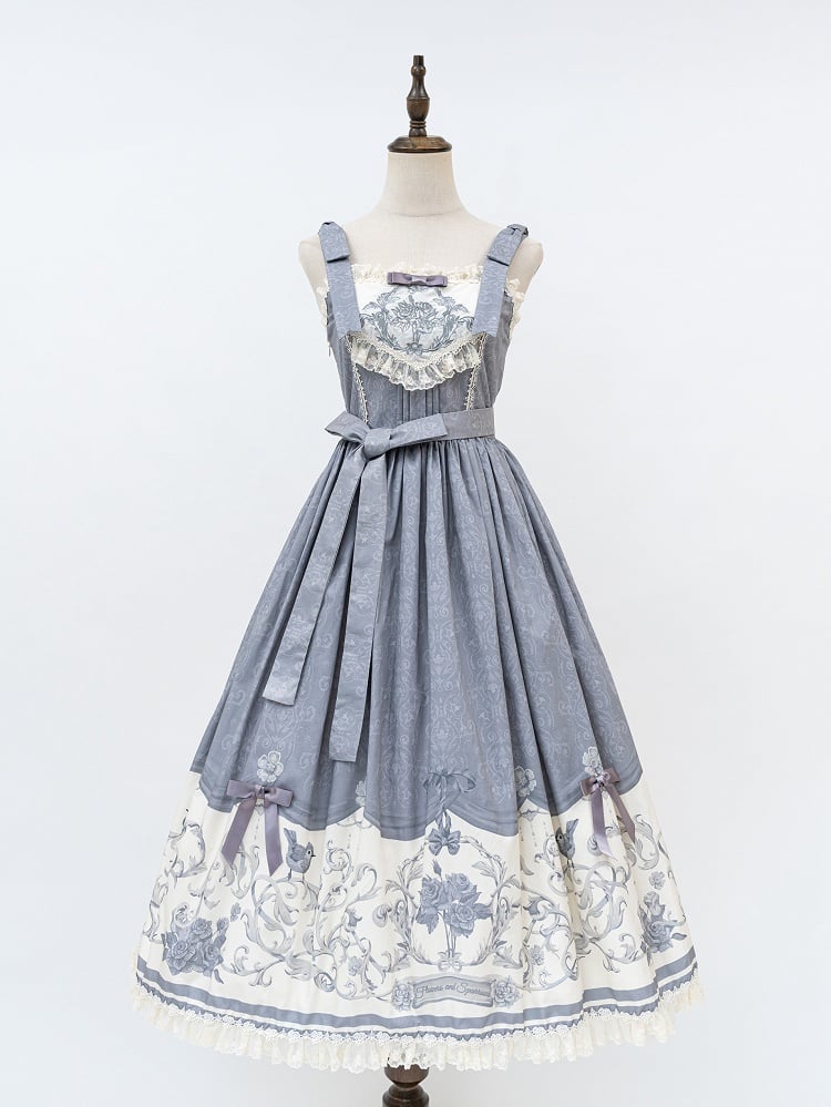 Lolita Floral Jumper Titmouse Print and Gray Skirt