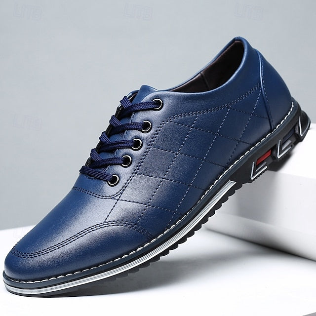 - Faux Lace-Up Quilted Blue Sneakers Leather Stylish Men's