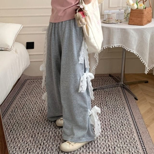 Elastic Waist Bow Wide Leg Sweatpants