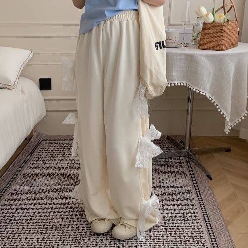 Elastic Waist Bow Wide Leg Sweatpants