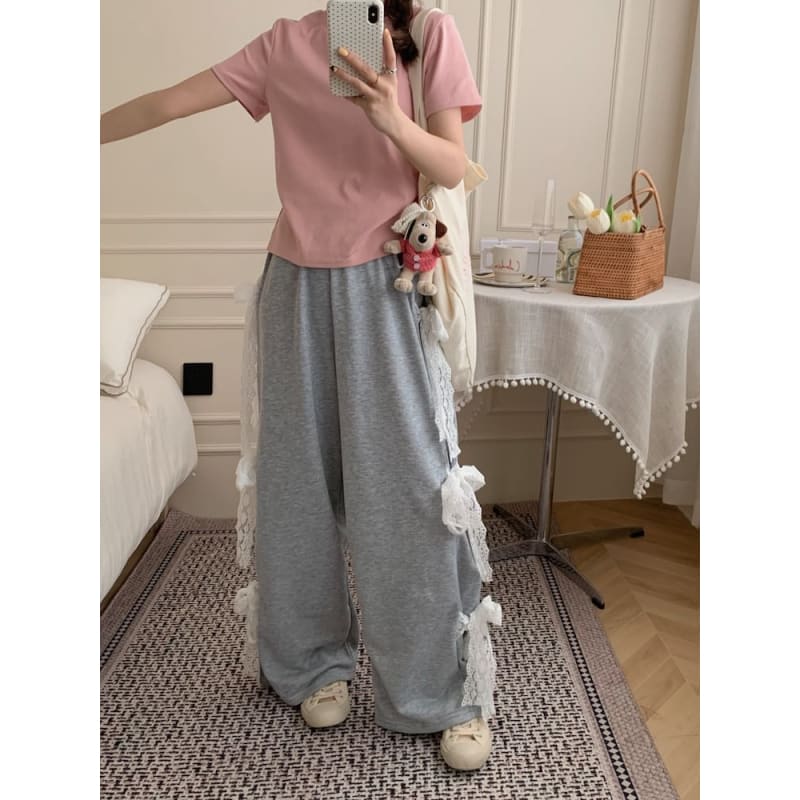 Elastic Waist Bow Wide Leg Sweatpants