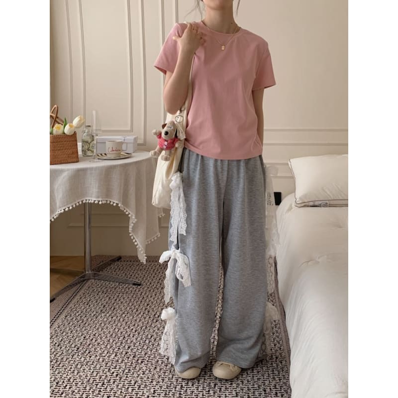 Elastic Waist Bow Wide Leg Sweatpants