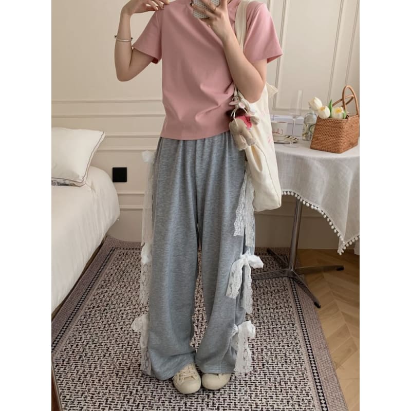 Elastic Waist Bow Wide Leg Sweatpants