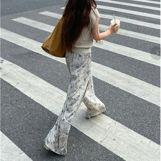 Elastic Waist Floral Wide Leg Pants