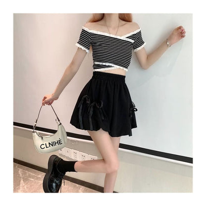 Elastic Waist Plain Bow Shorts