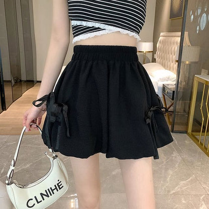 Elastic Waist Plain Bow Shorts