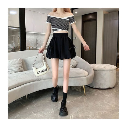 Elastic Waist Plain Bow Shorts