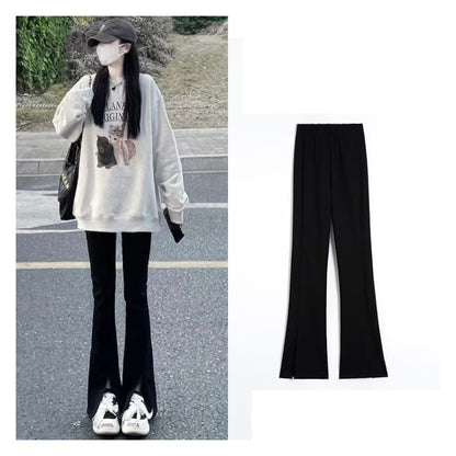 Elastic Waist Plain Flared Pants