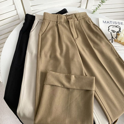 Elastic Waist Plain Roll Up Hem Dress Pants