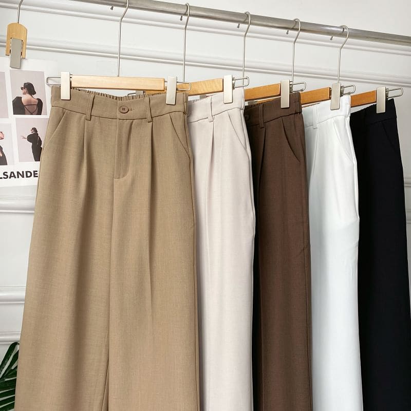 Elastic Waist Plain Roll Up Hem Dress Pants