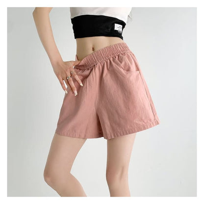 Elastic Waist Plain Shorts