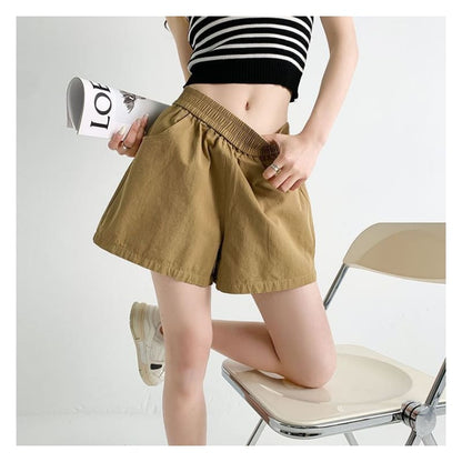 Elastic Waist Plain Shorts