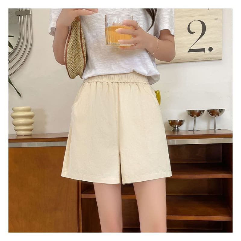 Elastic Waist Plain Shorts