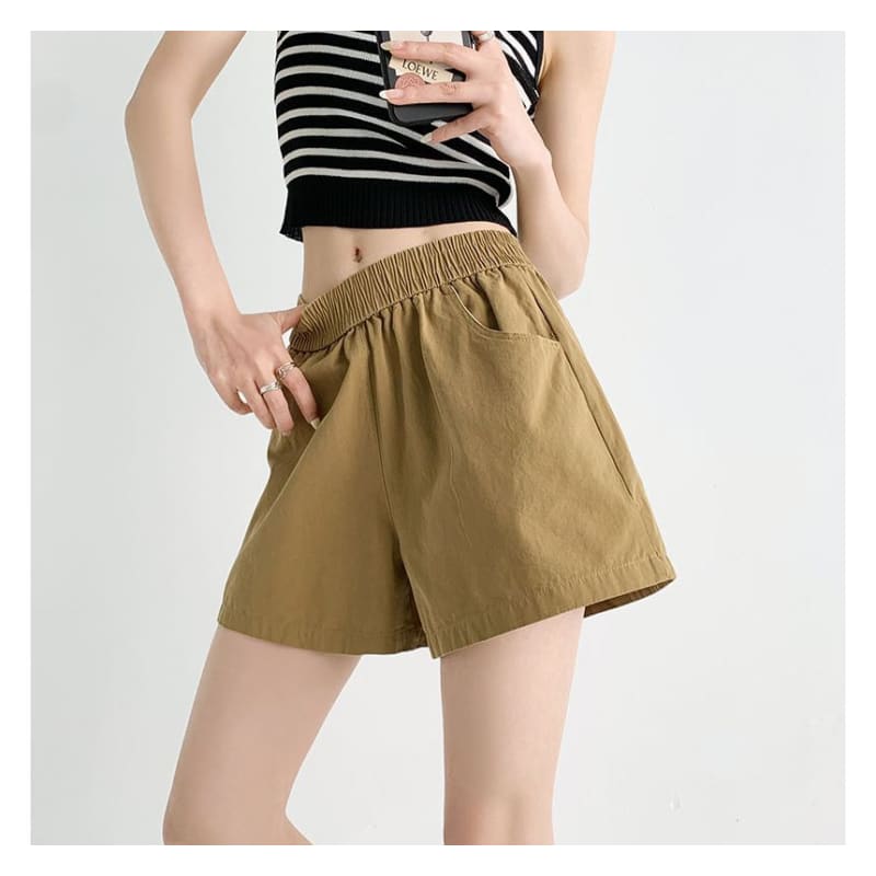 Elastic Waist Plain Shorts