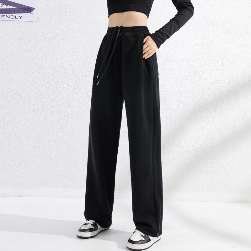 Elastic Waist Plain Sweatpants - Pants