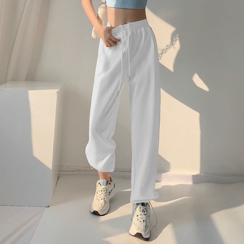 Elastic Waist Plain Sweatpants - Pants