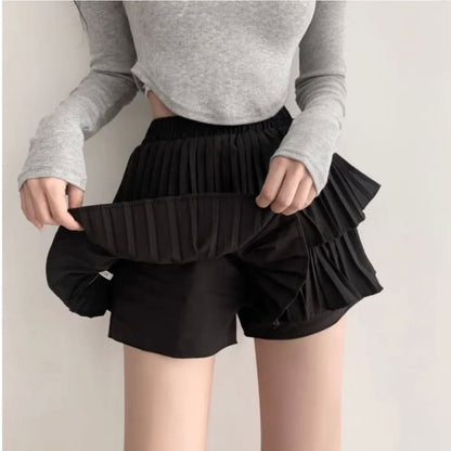 Elastic Waist Plain Tiered Skorts