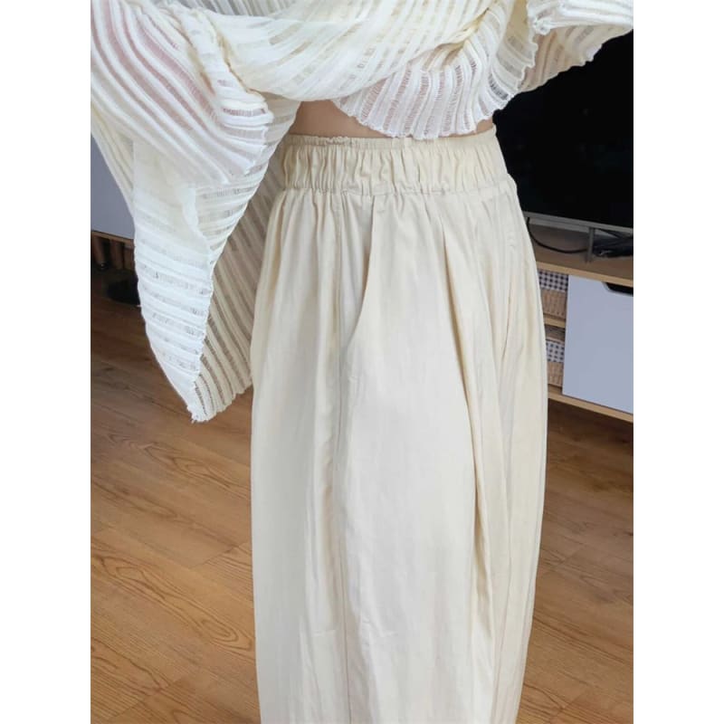 Elastic Waist Plain Wide Leg Pants