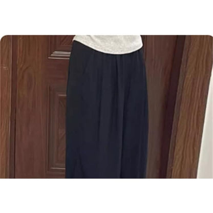 Elastic Waist Plain Wide Leg Pants