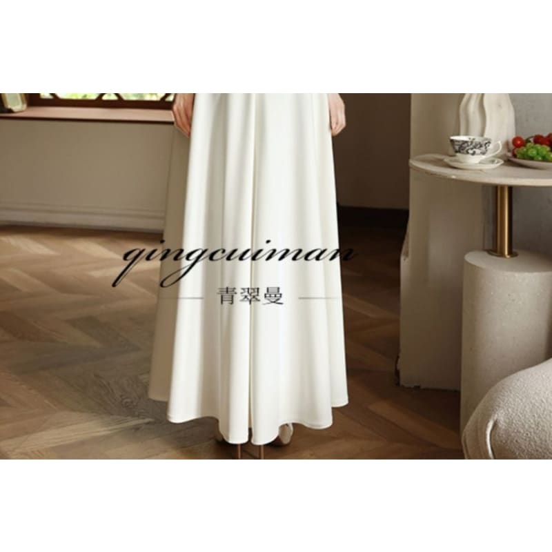 Elbow-Sleeve V-Neck Plain Maxi A-Line Dress