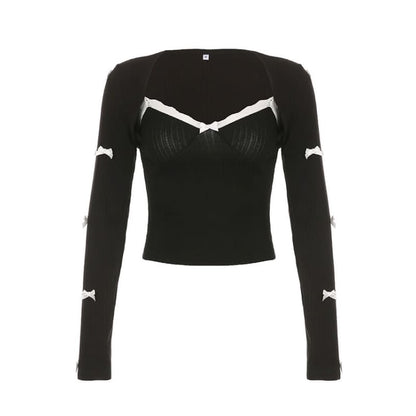 Elegant Black Bow-sleeve Top - long sleeve tops