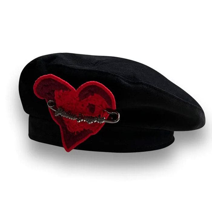 Elegant Black Heart Beret - Standart / Black - Hats