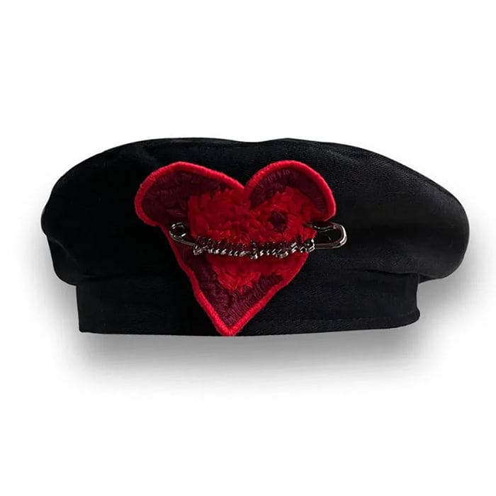 Elegant Black Heart Beret - Standart / Black - Hats