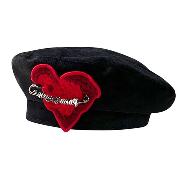 Elegant Black Heart Beret - Standart / Black - Hats