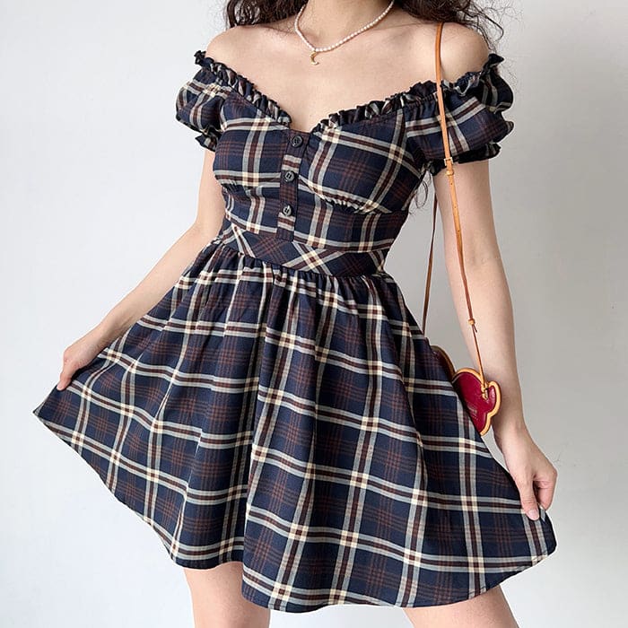 Elegant Black Plaid Dress - Dresses