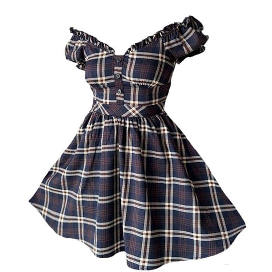 Elegant Black Plaid Dress - Dresses