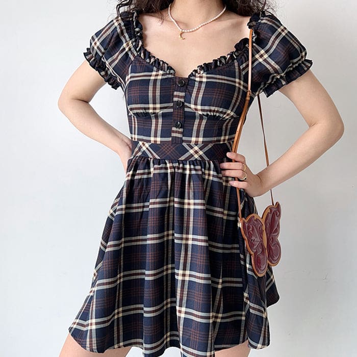 Elegant Black Plaid Dress - Dresses