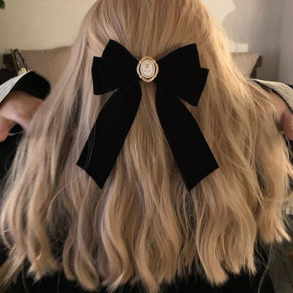 Elegant Black Velvet Hair Bow - Other
