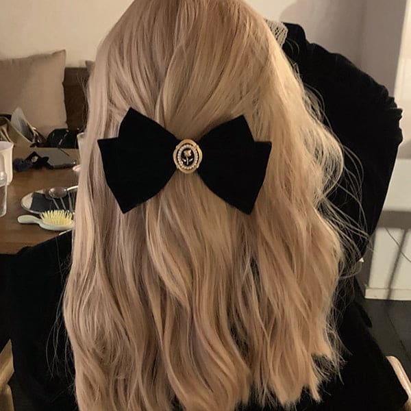 Elegant Black Velvet Hair Bow - Other