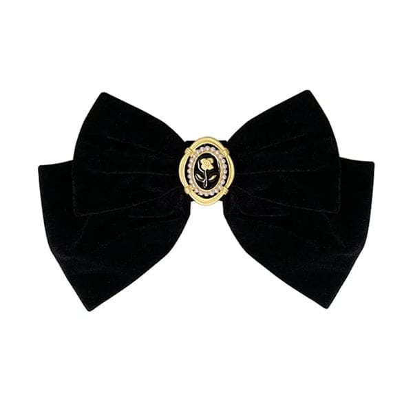 Elegant Black Velvet Hair Bow - Black / Short - Other