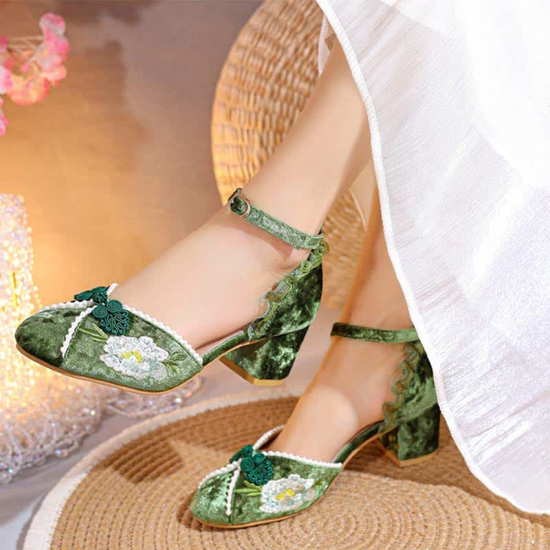 Elegant Blossom Embroidery Buckle Mary Janes Shoes