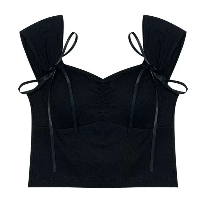Elegant Bow Bra Crop Top - Free Size / Black - Tops