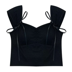 Elegant Bow Bra Crop Top - Free Size / Black - Tops