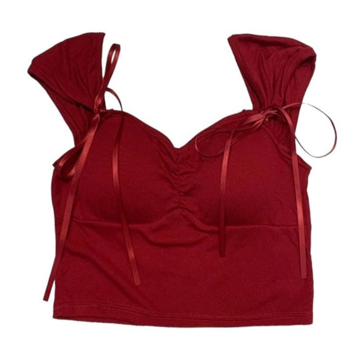 Elegant Bow Bra Crop Top - Free Size / Red - Tops