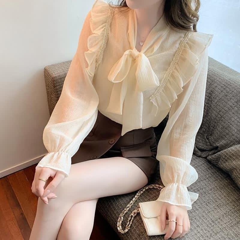 Elegant Bowknot Flouncing Chiffon Shirt