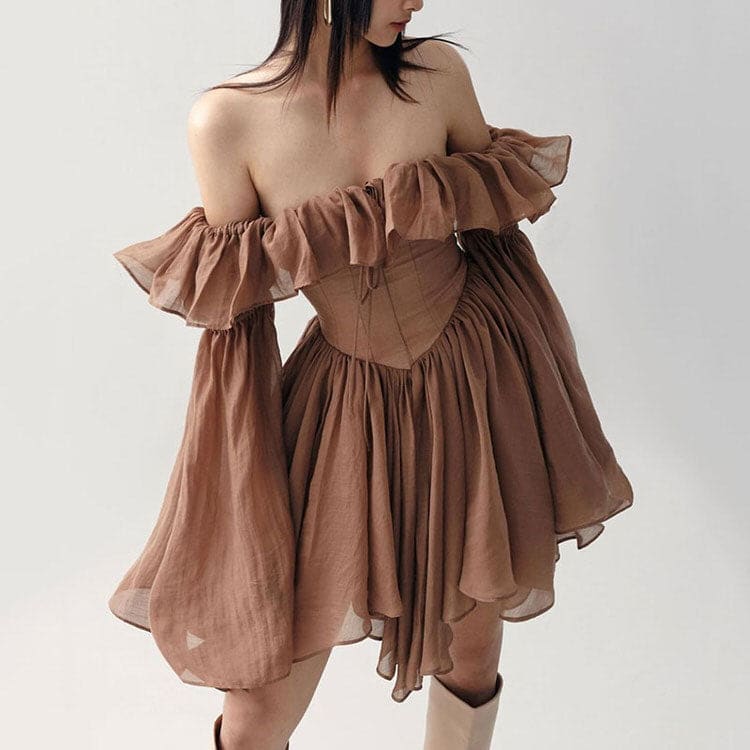 Elegant Brown Mini Dress - Dresses