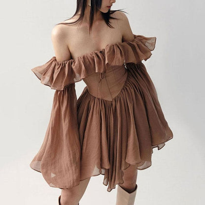 Elegant Brown Mini Dress - Dresses