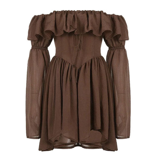 Elegant Brown Mini Dress - S / Brown - Dresses