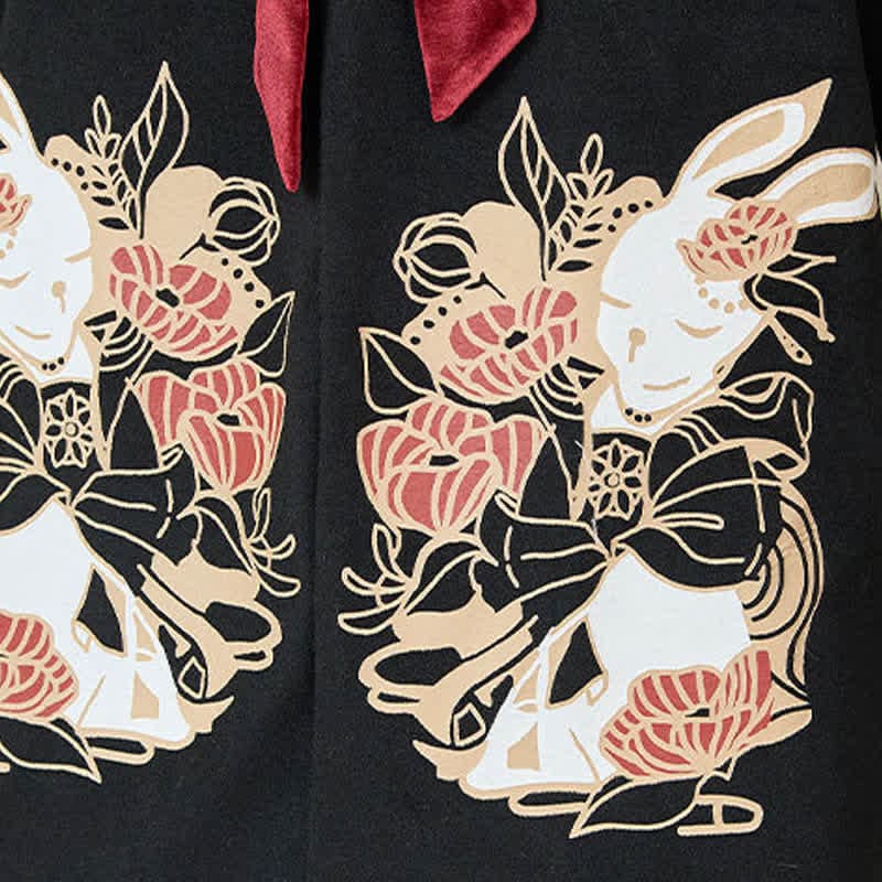 Elegant Bunny Embroideried Coat Shirt Floral High Waist