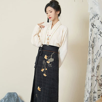 Elegant Bunny Embroideried Coat Shirt Floral High Waist