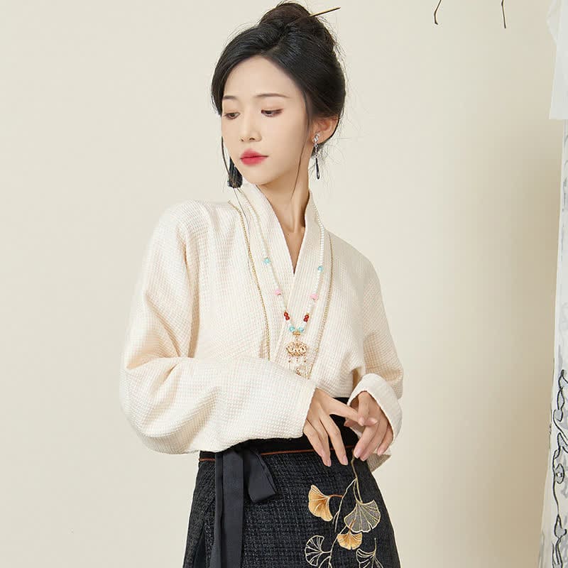 Elegant Bunny Embroideried Coat Shirt Floral High Waist