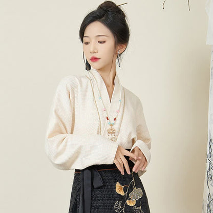 Elegant Bunny Embroideried Coat Shirt Floral High Waist