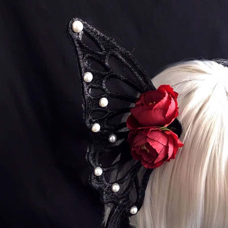 Elegant Butterfly Pearl Rose Hair Clip Halloween Hair