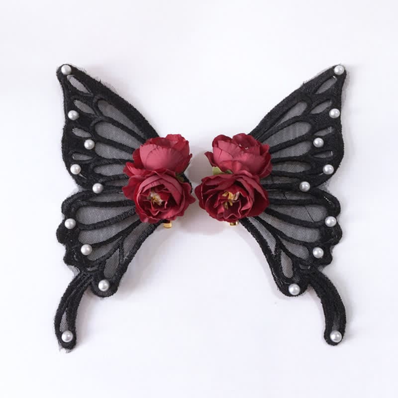 Elegant Butterfly Pearl Rose Hair Clip Halloween Hair