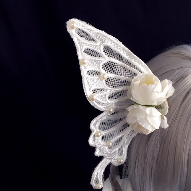 Elegant Butterfly Pearl Rose Hair Clip Halloween Hair